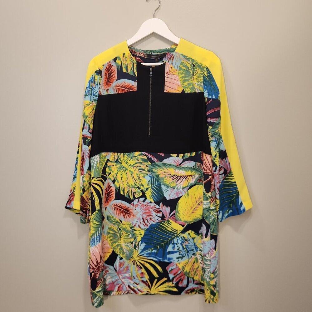 BCBGMAXAZRIA Gabryelle Tropical Print-Blocked Tunic Dress - Size M